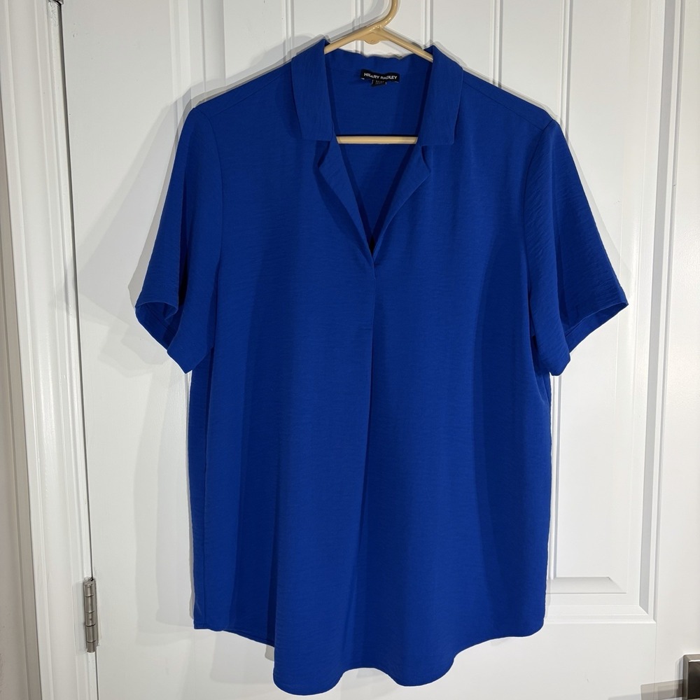 Hilary Radley Vibrant Royal Blue Short Sleeve V-Neck Blouse‎ Size Medium
